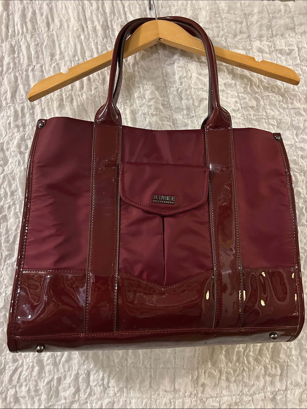 Aimee Kestenberg: Burgundy Patent Finish Tote Bag w/ Coin Purse & Dust Bag